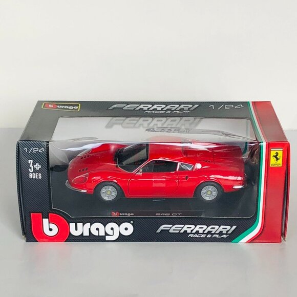 Burago Red Ferrari Dino 246  GT 1/24 Alloy Car Diecast Model With Box Brand New - Picture 8 of 16
